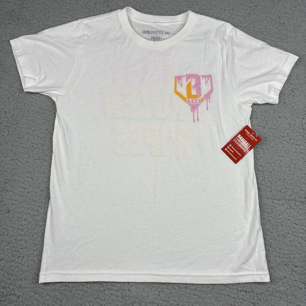 Baseball Lifestyle 101 Frozen Ropes Ice Cream T-Shirt Youth Large White NWT